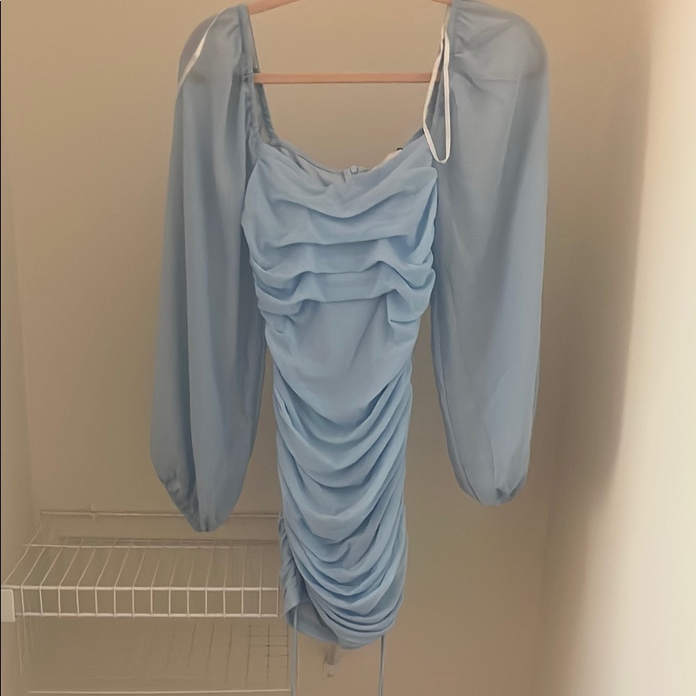 Hello Molly Blue Ruched Bodycon Dress with Scoop Neck